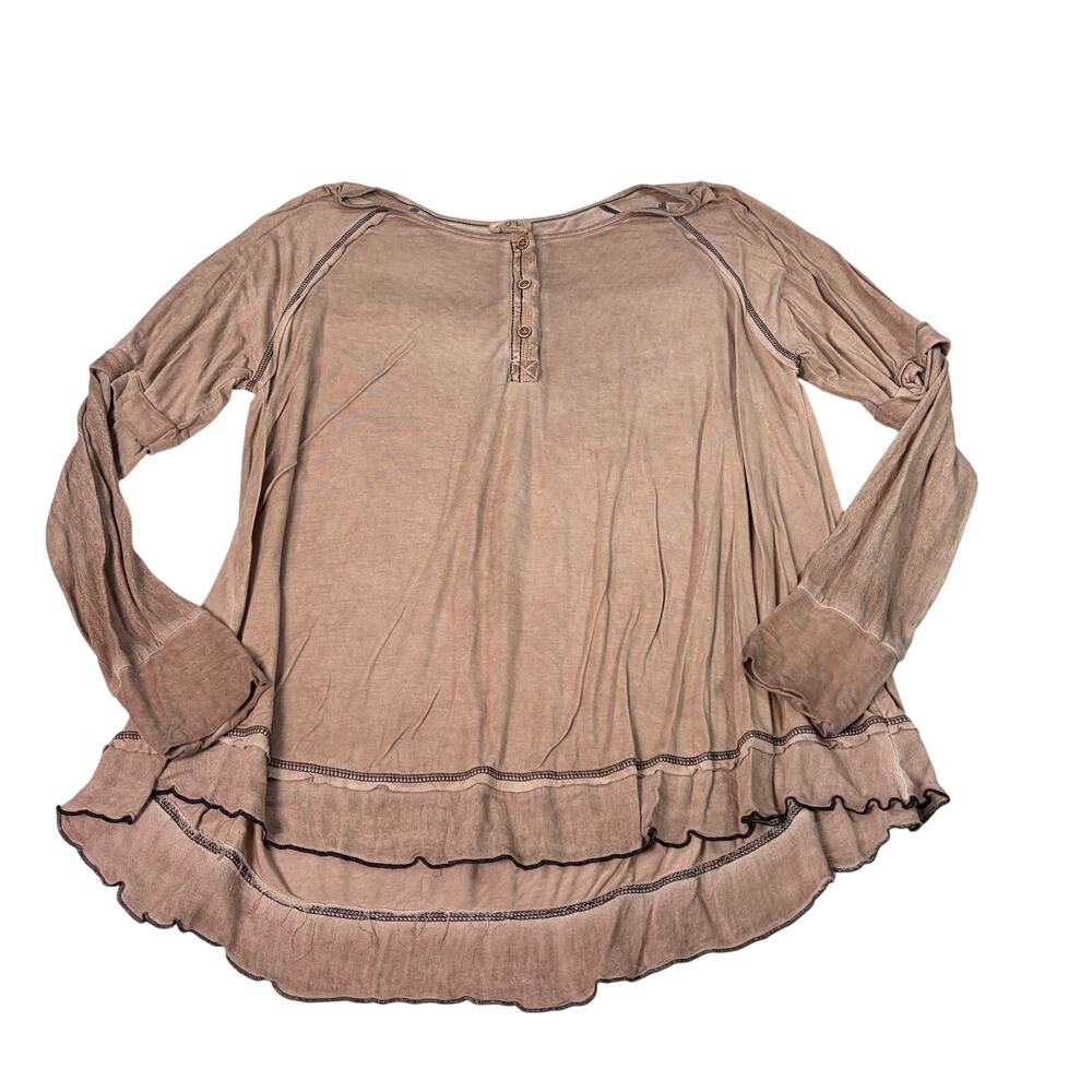 POL womens light brown scoop neck oversized henley top. Size M. boho, comfort